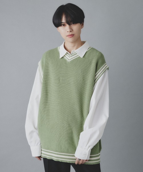 EDEL（エーデル）の「EDEL - サマーニットベスト（ベスト・メンズ・ホワイト/ベージュ/グレー/ライトグリーン・MEDIUM/LARGE）」の4枚目の写真