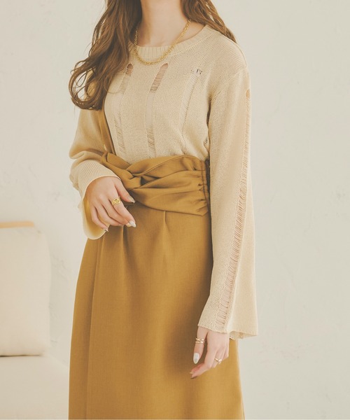 Ambre Neige(アンブルネージュ)の「透かしダメージニット/【WEB/EC限定商品】(ニット/セーター・レディース・アイボリー/ライトブラウン/ライトベージュ・FREE)」の6枚目の写真