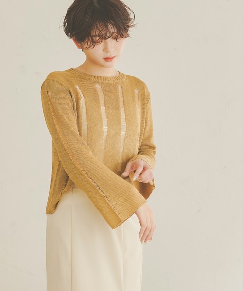 Ambre Neige(アンブルネージュ)の「透かしダメージニット/【WEB/EC限定商品】(ニット/セーター・レディース・アイボリー/ライトブラウン/ライトベージュ・FREE)」の4枚目の写真