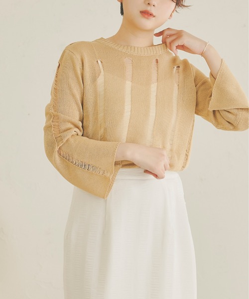 Ambre Neige(アンブルネージュ)の「透かしダメージニット/【WEB/EC限定商品】(ニット/セーター・レディース・アイボリー/ライトブラウン/ライトベージュ・FREE)」の7枚目の写真