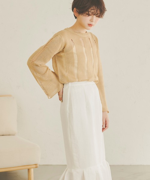 Ambre Neige(アンブルネージュ)の「透かしダメージニット/【WEB/EC限定商品】(ニット/セーター・レディース・アイボリー/ライトブラウン/ライトベージュ・FREE)」の12枚目の写真