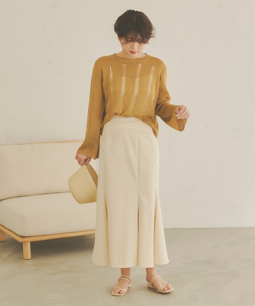Ambre Neige(アンブルネージュ)の「透かしダメージニット/【WEB/EC限定商品】(ニット/セーター・レディース・アイボリー/ライトブラウン/ライトベージュ・FREE)」の9枚目の写真