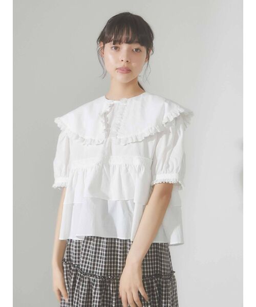 merry jenny（メリージェニー）の「bigカラーティアードブラウス（シャツ/ブラウス・レディース・オフホワイト/ブラック・FREE）」の3枚目の写真