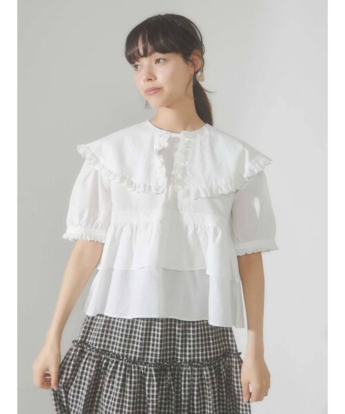 merry jenny（メリージェニー）の「bigカラーティアードブラウス（シャツ/ブラウス・レディース・オフホワイト/ブラック・FREE）」の4枚目の写真