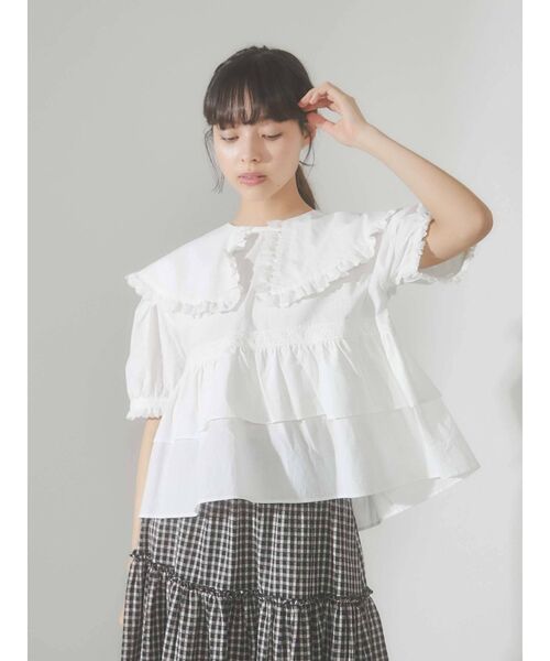 merry jenny（メリージェニー）の「bigカラーティアードブラウス（シャツ/ブラウス・レディース・オフホワイト/ブラック・FREE）」の5枚目の写真