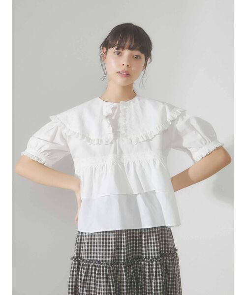 merry jenny（メリージェニー）の「bigカラーティアードブラウス（シャツ/ブラウス・レディース・オフホワイト/ブラック・FREE）」の6枚目の写真