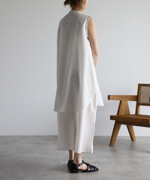 r.(アールドット)の「スラブジョーゼット レイヤード風ワンピース(シャツワンピース・レディース・ホワイト/ブラック/グリーン/レンガ・FREE)」の14枚目の写真