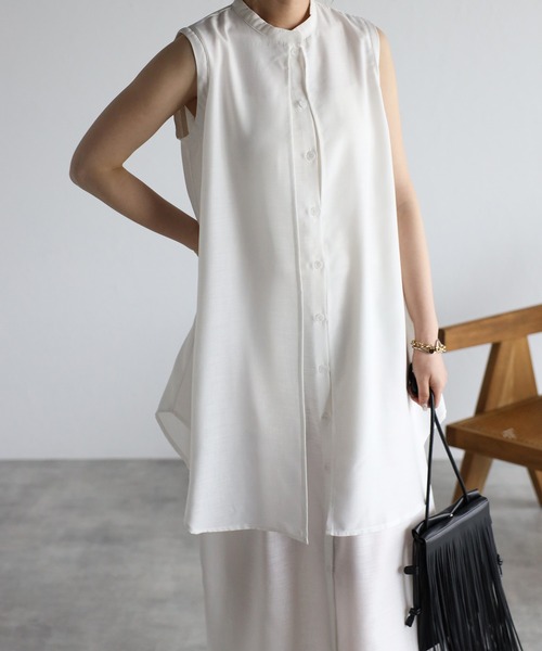 r.(アールドット)の「スラブジョーゼット レイヤード風ワンピース(シャツワンピース・レディース・ホワイト/ブラック/グリーン/レンガ・FREE)」の21枚目の写真