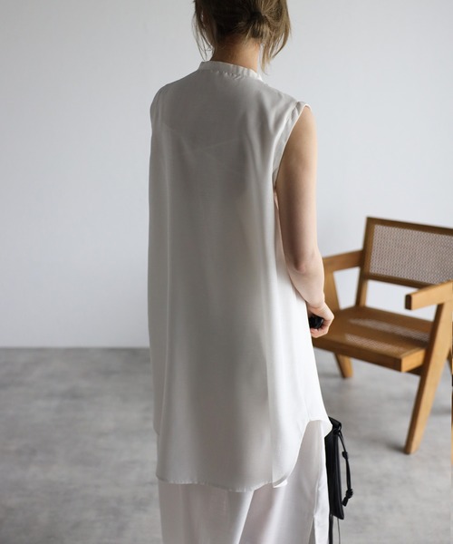 r.(アールドット)の「スラブジョーゼット レイヤード風ワンピース(シャツワンピース・レディース・ホワイト/ブラック/グリーン/レンガ・FREE)」の8枚目の写真