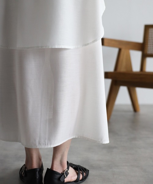 r.(アールドット)の「スラブジョーゼット レイヤード風ワンピース(シャツワンピース・レディース・ホワイト/ブラック/グリーン/レンガ・FREE)」の5枚目の写真