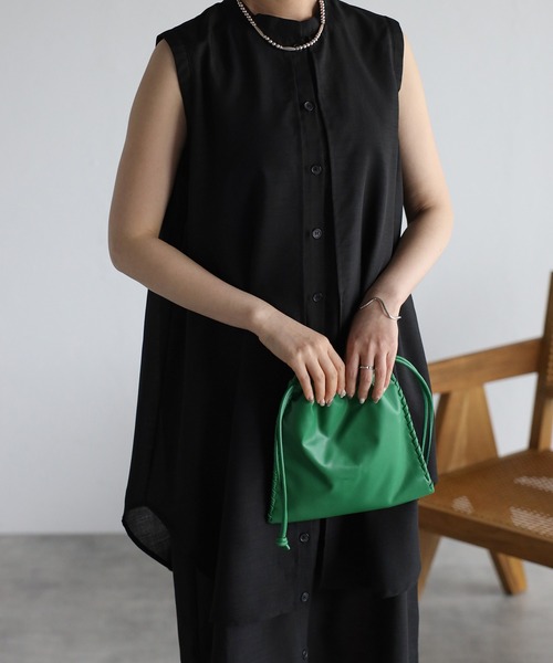 r.(アールドット)の「スラブジョーゼット レイヤード風ワンピース(シャツワンピース・レディース・ホワイト/ブラック/グリーン/レンガ・FREE)」の12枚目の写真