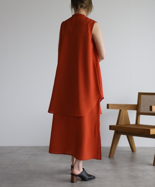 r.(アールドット)の「スラブジョーゼット レイヤード風ワンピース(シャツワンピース・レディース・ホワイト/ブラック/グリーン/レンガ・FREE)」の16枚目の写真