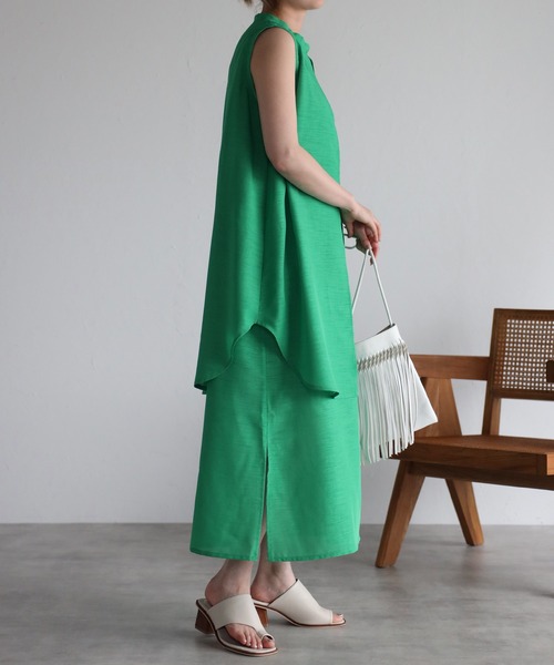 r.(アールドット)の「スラブジョーゼット レイヤード風ワンピース(シャツワンピース・レディース・ホワイト/ブラック/グリーン/レンガ・FREE)」の13枚目の写真