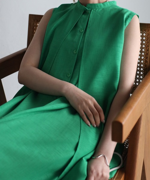 r.(アールドット)の「スラブジョーゼット レイヤード風ワンピース(シャツワンピース・レディース・ホワイト/ブラック/グリーン/レンガ・FREE)」の20枚目の写真