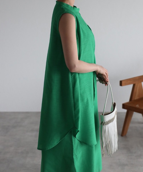 r.(アールドット)の「スラブジョーゼット レイヤード風ワンピース(シャツワンピース・レディース・ホワイト/ブラック/グリーン/レンガ・FREE)」の17枚目の写真