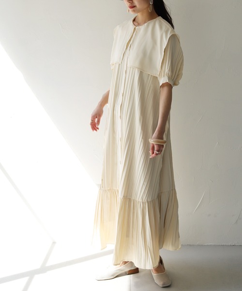 HER CLOSET(ハークローゼット)の「【shemoshelly】クリンクルケープデザインビックカラーワンピース 新色追加(ワンピース・レディース・ブラック/イエロー/アイボリー/パープル/グリーン・M)」の6枚目の写真