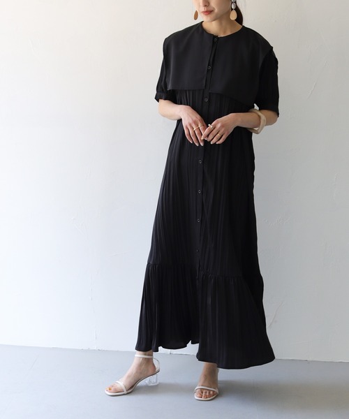 HER CLOSET(ハークローゼット)の「【shemoshelly】クリンクルケープデザインビックカラーワンピース 新色追加(ワンピース・レディース・ブラック/イエロー/アイボリー/パープル/グリーン・M)」の9枚目の写真