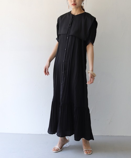 HER CLOSET(ハークローゼット)の「【shemoshelly】クリンクルケープデザインビックカラーワンピース 新色追加(ワンピース・レディース・ブラック/イエロー/アイボリー/パープル/グリーン・M)」の14枚目の写真