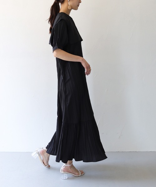 HER CLOSET(ハークローゼット)の「【shemoshelly】クリンクルケープデザインビックカラーワンピース 新色追加(ワンピース・レディース・ブラック/イエロー/アイボリー/パープル/グリーン・M)」の12枚目の写真