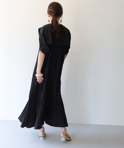 HER CLOSET(ハークローゼット)の「【shemoshelly】クリンクルケープデザインビックカラーワンピース 新色追加(ワンピース・レディース・ブラック/イエロー/アイボリー/パープル/グリーン・M)」の20枚目の写真