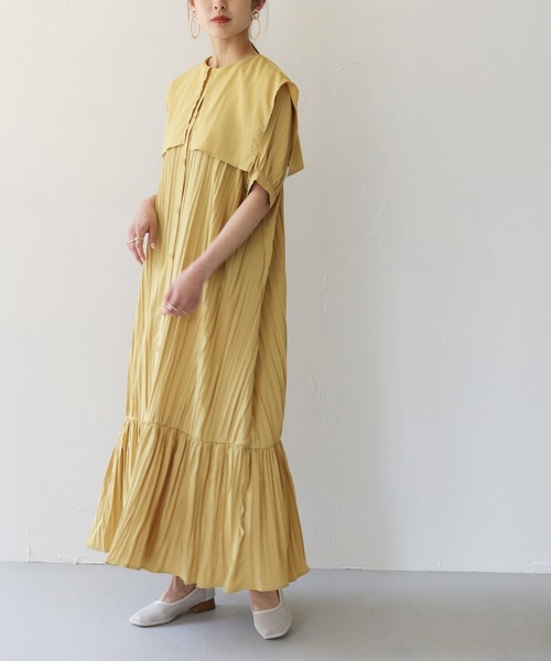 HER CLOSET(ハークローゼット)の「【shemoshelly】クリンクルケープデザインビックカラーワンピース 新色追加(ワンピース・レディース・ブラック/イエロー/アイボリー/パープル/グリーン・M)」の15枚目の写真