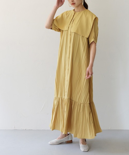 HER CLOSET(ハークローゼット)の「【shemoshelly】クリンクルケープデザインビックカラーワンピース 新色追加(ワンピース・レディース・ブラック/イエロー/アイボリー/パープル/グリーン・M)」の8枚目の写真