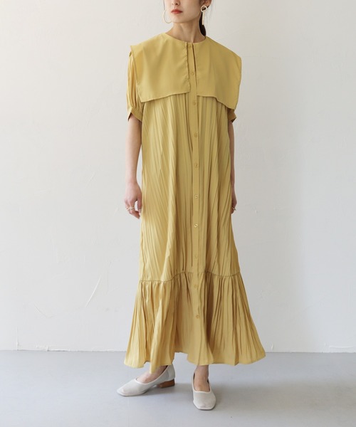 HER CLOSET(ハークローゼット)の「【shemoshelly】クリンクルケープデザインビックカラーワンピース 新色追加(ワンピース・レディース・ブラック/イエロー/アイボリー/パープル/グリーン・M)」の10枚目の写真