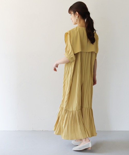 HER CLOSET(ハークローゼット)の「【shemoshelly】クリンクルケープデザインビックカラーワンピース 新色追加(ワンピース・レディース・ブラック/イエロー/アイボリー/パープル/グリーン・M)」の18枚目の写真