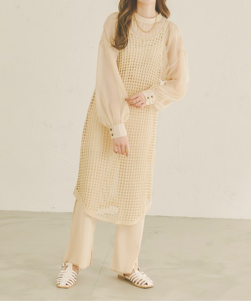 Ambre Neige(アンブルネージュ)の「【前後2WAY】メッシュキャミワンピース/WEB/EC限定商品(ワンピース・レディース・ダークブラウン/アイボリー/ライトベージュ・FREE)」の2枚目の写真