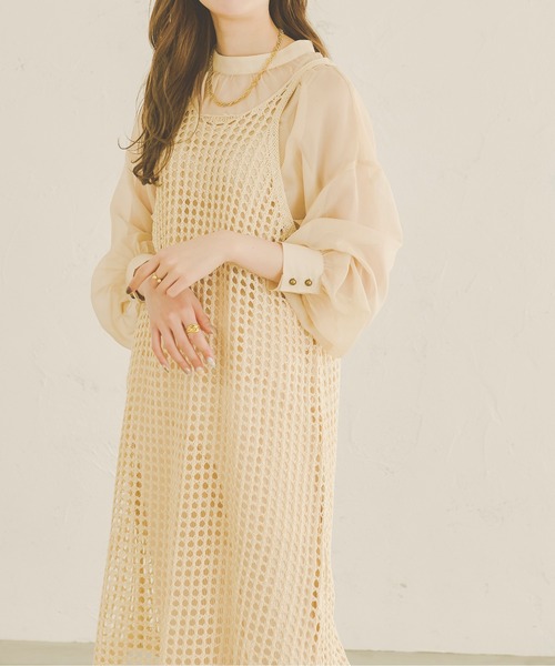 Ambre Neige(アンブルネージュ)の「【前後2WAY】メッシュキャミワンピース/WEB/EC限定商品(ワンピース・レディース・ダークブラウン/アイボリー/ライトベージュ・FREE)」の7枚目の写真