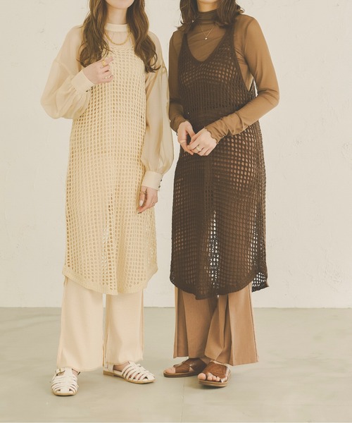 Ambre Neige(アンブルネージュ)の「【前後2WAY】メッシュキャミワンピース/WEB/EC限定商品(ワンピース・レディース・ダークブラウン/アイボリー/ライトベージュ・FREE)」の9枚目の写真