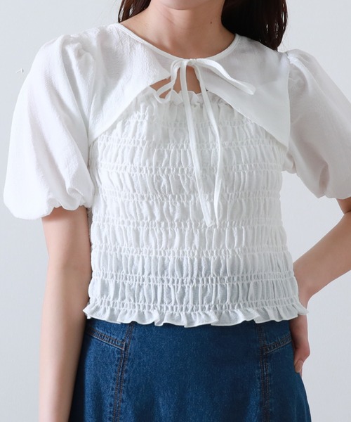 Cheek(チーク)の「デコルテ開きシャーリングブラウス(シャツ/ブラウス・レディース・グリーン/オフホワイト/イエロー/ブラック・MEDIUM)」の21枚目の写真