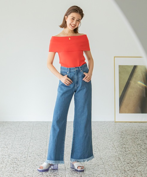 U by SPICK&SPAN(ユーバイスピックアンドスパン)の「フレアフリンジデニム(デニムパンツ・レディース・ブルー・38/36/34)」の7枚目の写真