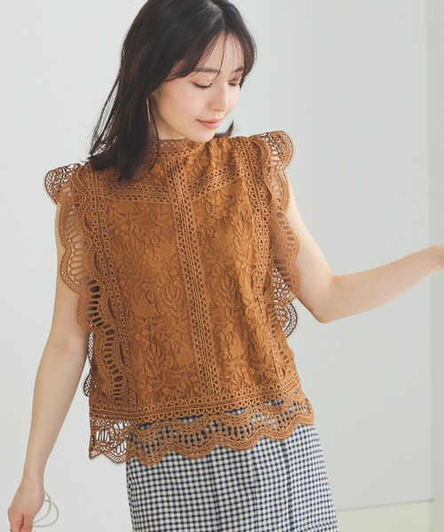 BEAMS HEART(ビームスハート)の「BEAMS HEART / マルチレース ハイネックプルオーバー(シャツ/ブラウス・レディース・ネイビー/ブラウン/オフホワイト/ミント/イエロー系その他4・FREE)」の3枚目の写真