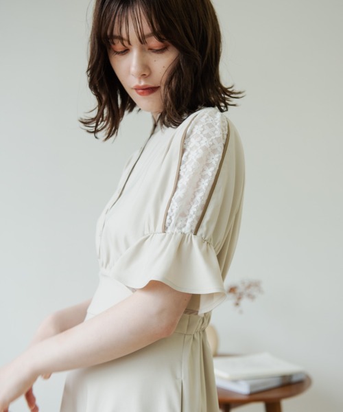 idem（イデム）の「shoulder lace onepiece/肩レース切替ワンピース