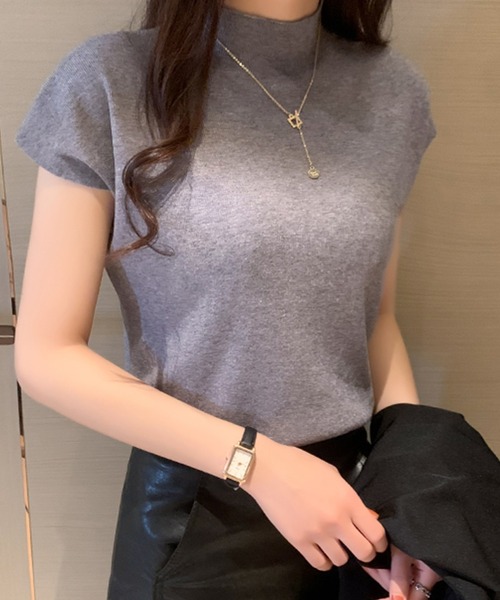 DAY CLOSET（デイ クローゼット）の「レディース きれいめフレンチスリーブニットトップス（Tシャツ/カットソー・レディース・ホワイト/レッド/グリーン/ライトベージュ/グレー/ライトブルー/ブラック・ONE SIZE）」の4枚目の写真