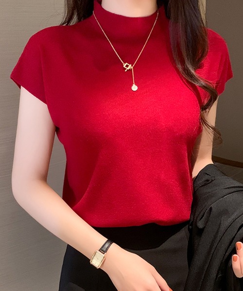 DAY CLOSET（デイ クローゼット）の「レディース きれいめフレンチスリーブニットトップス（Tシャツ/カットソー・レディース・ホワイト/レッド/グリーン/ライトベージュ/グレー/ライトブルー/ブラック・ONE SIZE）」の7枚目の写真