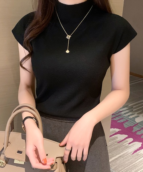 DAY CLOSET（デイ クローゼット）の「レディース きれいめフレンチスリーブニットトップス（Tシャツ/カットソー・レディース・ホワイト/レッド/グリーン/ライトベージュ/グレー/ライトブルー/ブラック・ONE SIZE）」の3枚目の写真