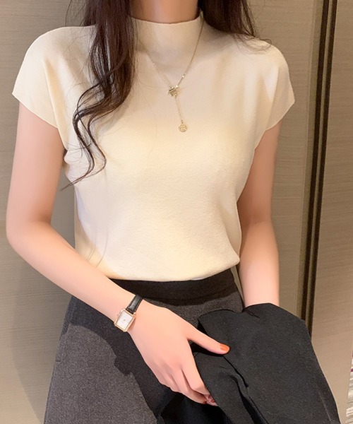 DAY CLOSET（デイ クローゼット）の「レディース きれいめフレンチスリーブニットトップス（Tシャツ/カットソー・レディース・ホワイト/レッド/グリーン/ライトベージュ/グレー/ライトブルー/ブラック・ONE SIZE）」の11枚目の写真