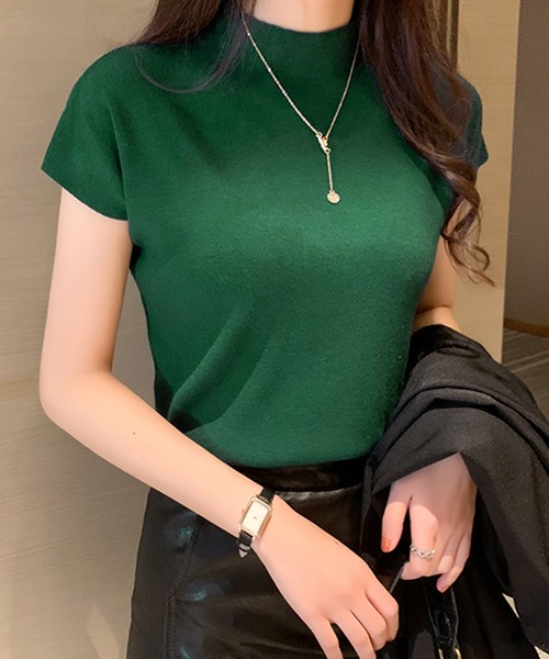 DAY CLOSET（デイ クローゼット）の「レディース きれいめフレンチスリーブニットトップス（Tシャツ/カットソー・レディース・ホワイト/レッド/グリーン/ライトベージュ/グレー/ライトブルー/ブラック・ONE SIZE）」の12枚目の写真