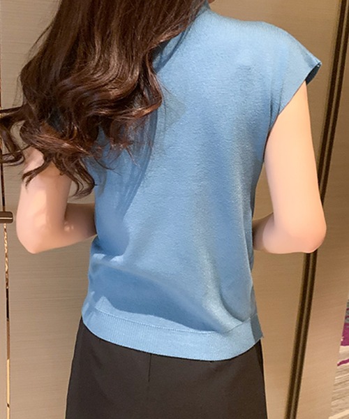 DAY CLOSET（デイ クローゼット）の「レディース きれいめフレンチスリーブニットトップス（Tシャツ/カットソー・レディース・ホワイト/レッド/グリーン/ライトベージュ/グレー/ライトブルー/ブラック・ONE SIZE）」の15枚目の写真