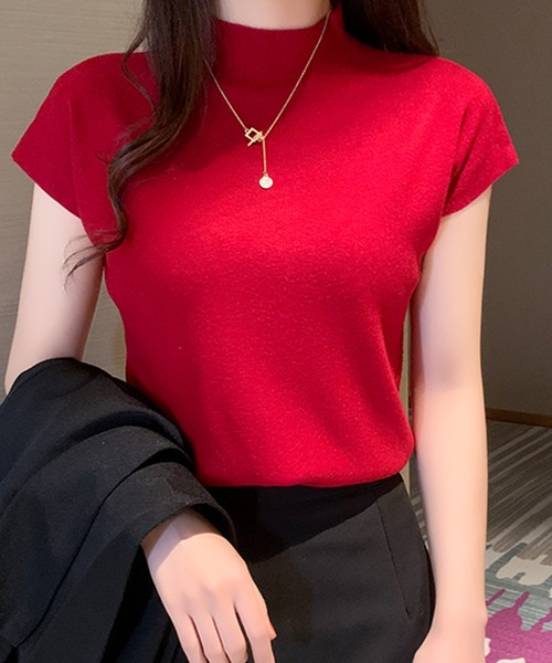 DAY CLOSET（デイ クローゼット）の「レディース きれいめフレンチスリーブニットトップス（Tシャツ/カットソー・レディース・ホワイト/レッド/グリーン/ライトベージュ/グレー/ライトブルー/ブラック・ONE SIZE）」の16枚目の写真