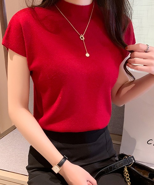 DAY CLOSET（デイ クローゼット）の「レディース きれいめフレンチスリーブニットトップス（Tシャツ/カットソー・レディース・ホワイト/レッド/グリーン/ライトベージュ/グレー/ライトブルー/ブラック・ONE SIZE）」の17枚目の写真