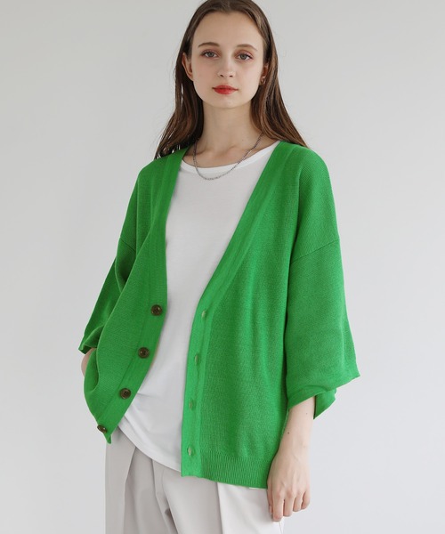 ★美品★フォクシー 日本製 カーディガン【L】ボレロ 肩パッド 羽織り グリーン ☆美品☆フォクシー 日本製 カーディガン【L】ボレロ 肩パッド 羽織り