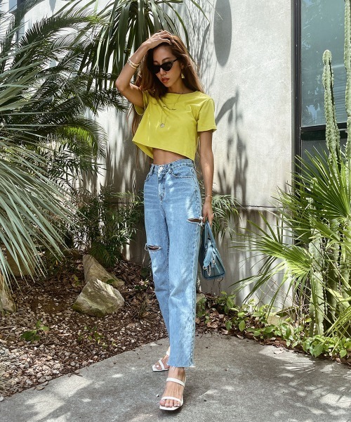 esutoreja（エストレジャ）の「クロップロゴティー（Tシャツ/カットソー・レディース・ホワイト/イエロー・FREE）」の9枚目の写真