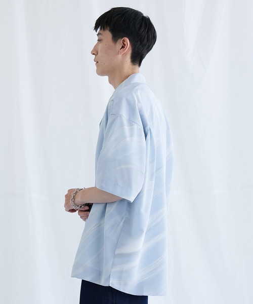 レクトプリントオープンカラーシャツ/マーブル柄・総柄（シャツ