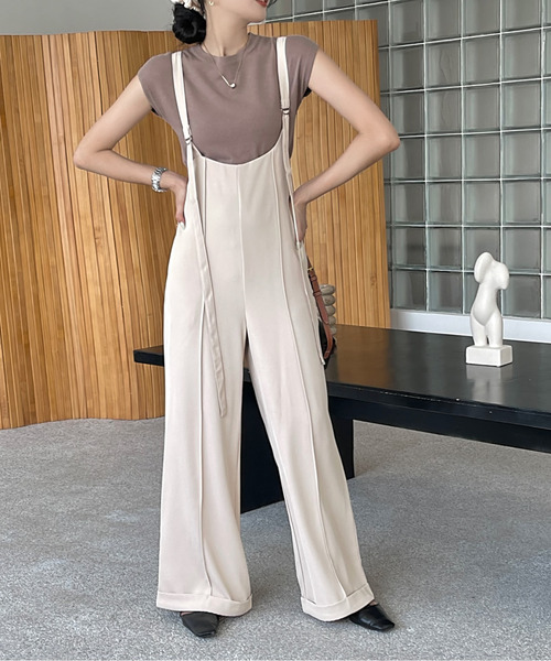 emi+（エミプラス）の「サス付きセンタープレスワイドパンツ（サロペット/オーバーオール・レディース・ブラック/チャコールグレー/ベージュ/ブラウン・L/M）」の8枚目の写真