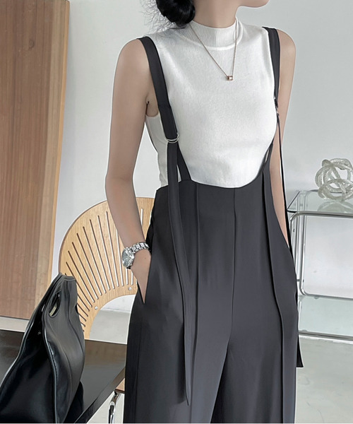 emi+（エミプラス）の「サス付きセンタープレスワイドパンツ（サロペット/オーバーオール・レディース・ブラック/チャコールグレー/ベージュ/ブラウン・L/M）」の12枚目の写真