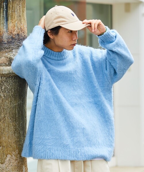 FREAK'S STORE（フリークスストア）の「WEB限定 ビッグシルエット モヘヤタッチ クルーネック シャギーニット/セーター（ニット/セーター・メンズ・ネイビー/グリーン/イエロー/ブラック/オリーブ/サックスブルー/グレー・SMALL/MEDIUM/LARGE）」の7枚目の写真