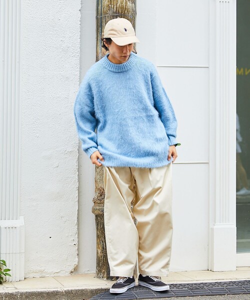 FREAK'S STORE（フリークスストア）の「WEB限定 ビッグシルエット モヘヤタッチ クルーネック シャギーニット/セーター（ニット/セーター・メンズ・ネイビー/グリーン/イエロー/ブラック/オリーブ/サックスブルー/グレー・SMALL/MEDIUM/LARGE）」の8枚目の写真